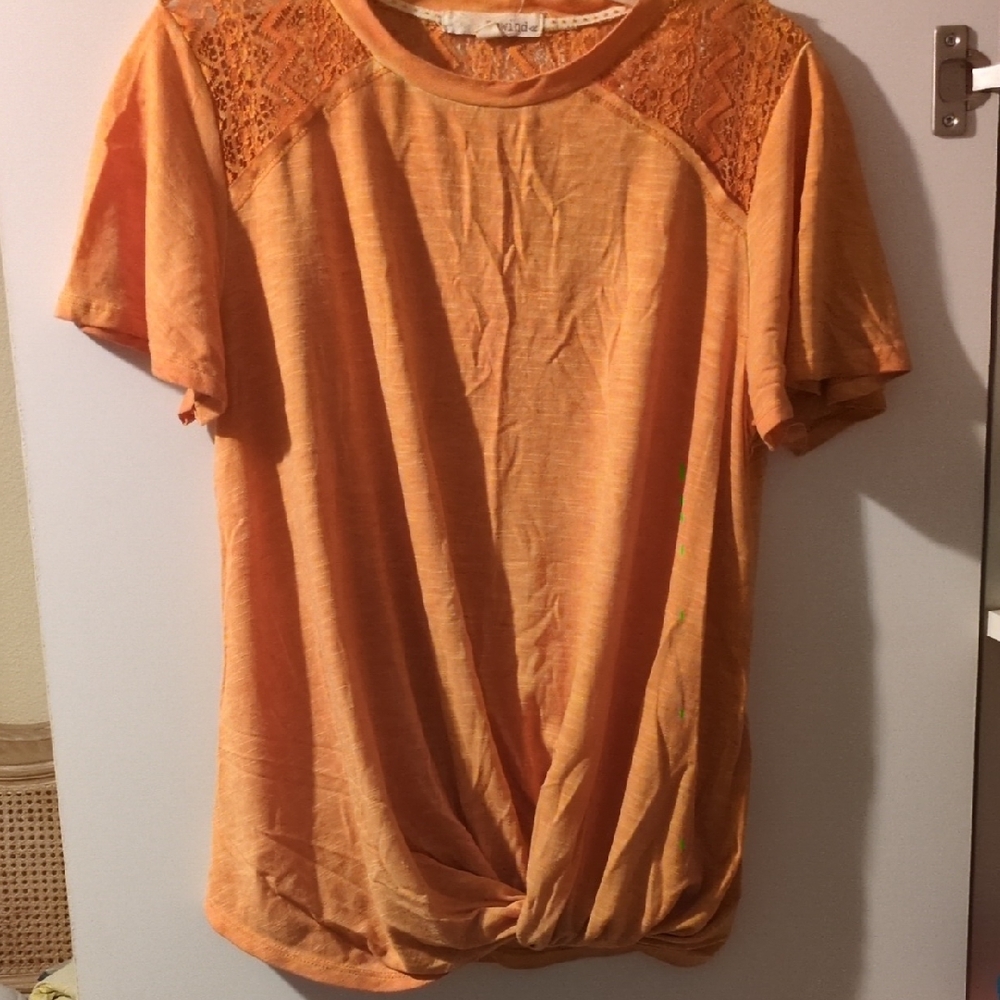 Rewind Orange Short Sleeve Tie Front Blouse